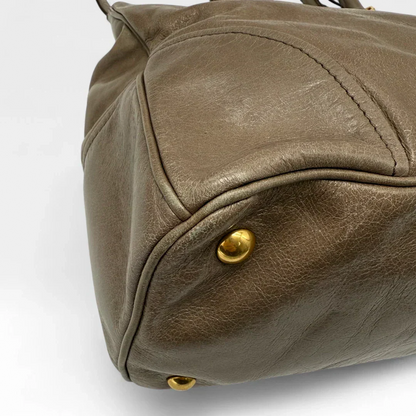 Miu Miu Vitello Shine handbag with shoulder strap in grey leather