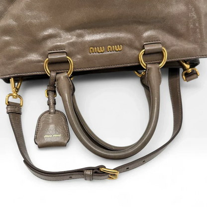 Miu Miu Vitello Shine handbag with shoulder strap in grey leather
