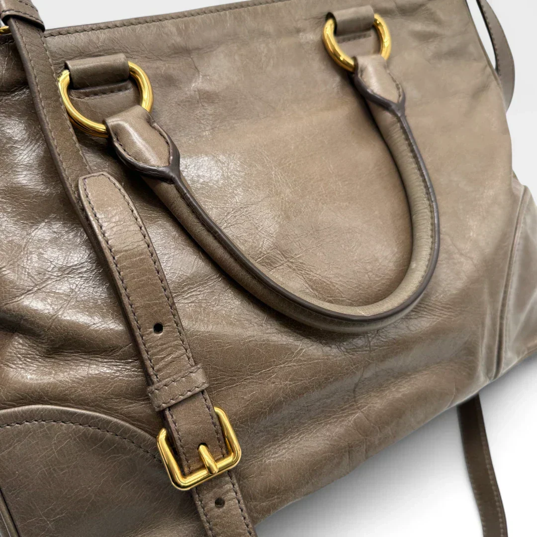 Miu Miu Vitello Shine handbag with shoulder strap in grey leather
