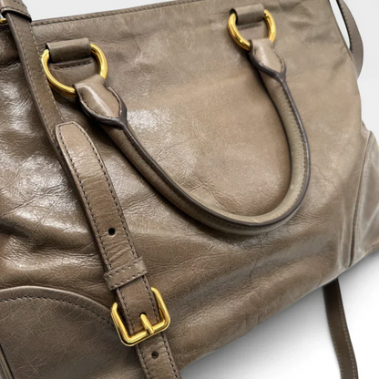 Miu Miu Vitello Shine handbag with shoulder strap in grey leather