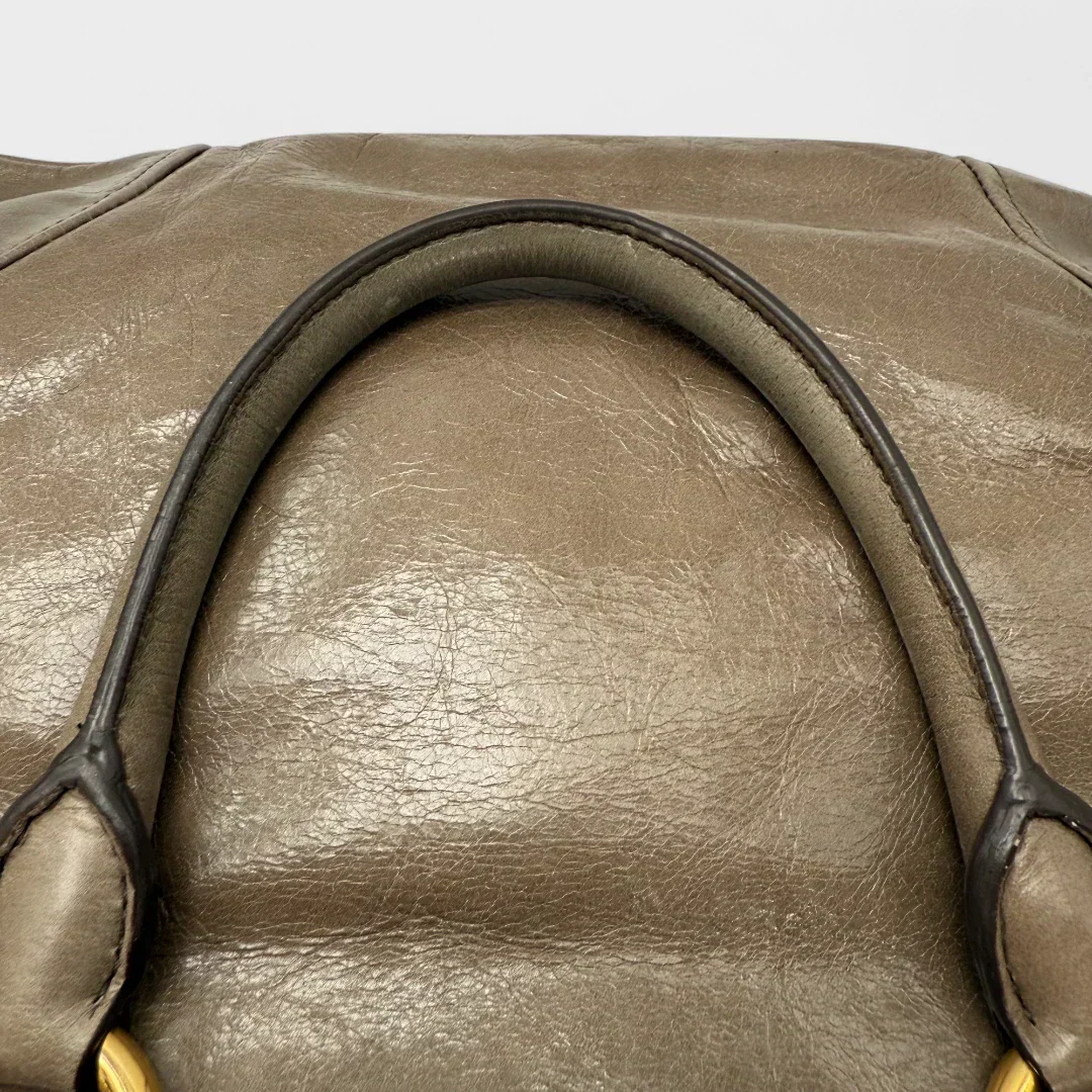 Miu Miu Vitello Shine handbag with shoulder strap in grey leather