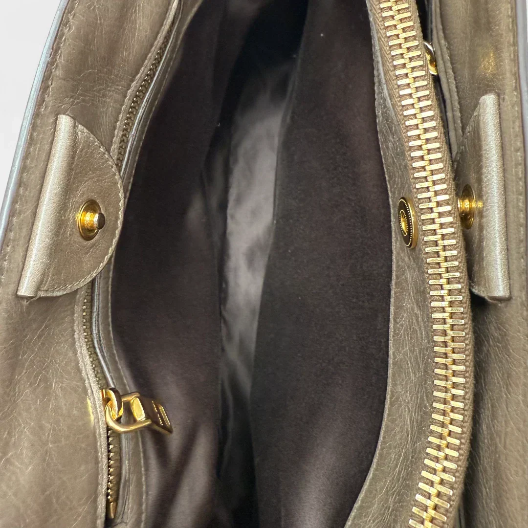 Miu Miu Vitello Shine handbag with shoulder strap in grey leather