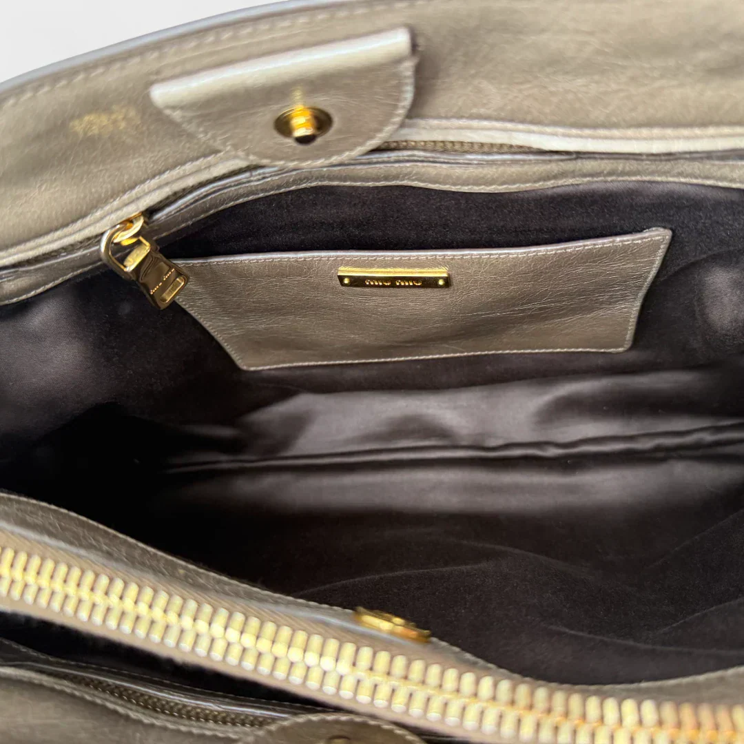 Miu Miu Vitello Shine handbag with shoulder strap in grey leather