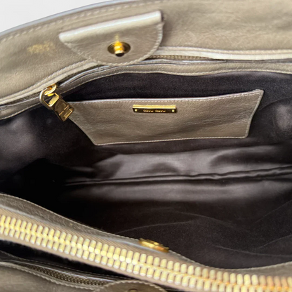 Miu Miu Vitello Shine handbag with shoulder strap in grey leather