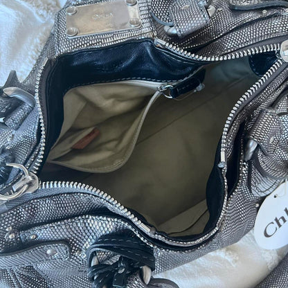Very Rare Authentic Limited Edition Silver Lizard Chloé Paddington Bag – Silver Hardware