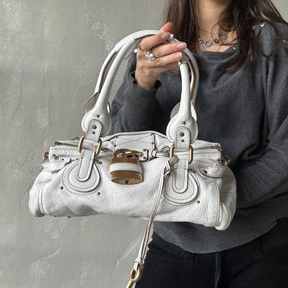 Iconic Chloé Paddington Bag in white leather