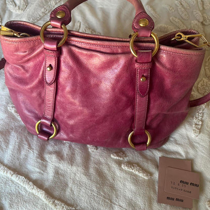 Authentic Miu Miu Pink Leather Bag – Gold Hardware, Removable Strap