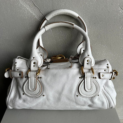 Iconic Chloé Paddington Bag in white leather