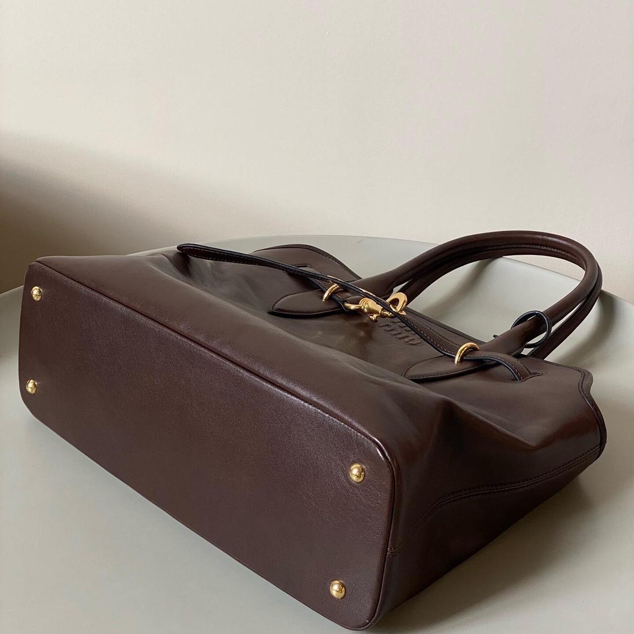 Authentic Miu Miu Brown Leather Tote – Minimalist Y2K Streetwear, Like New