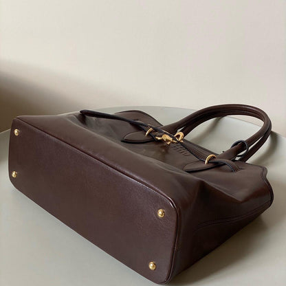 Authentic Miu Miu Brown Leather Tote – Minimalist Y2K Streetwear, Like New