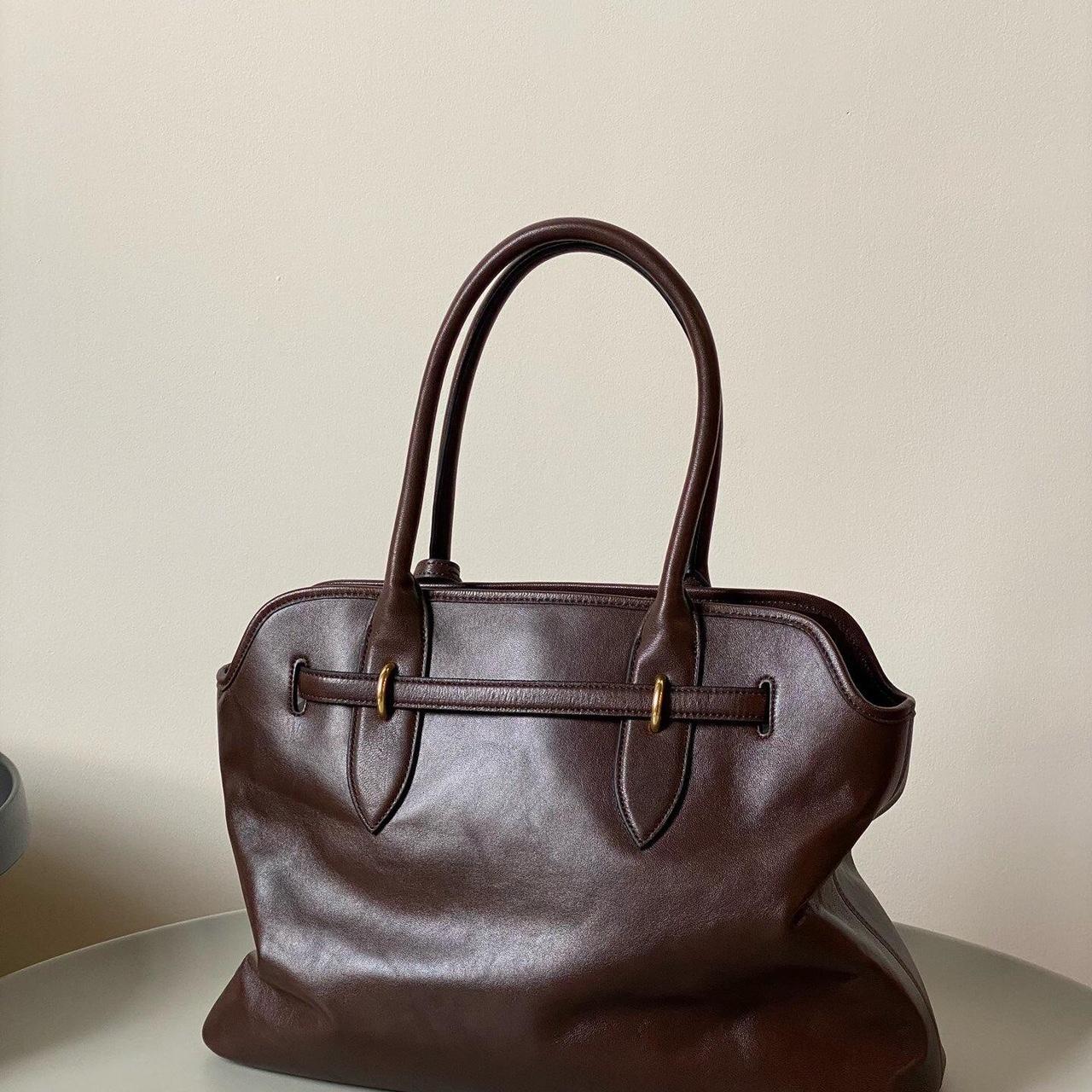 Authentic Miu Miu Brown Leather Tote – Minimalist Y2K Streetwear, Like New