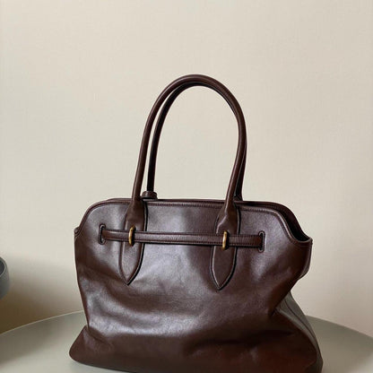 Authentic Miu Miu Brown Leather Tote – Minimalist Y2K Streetwear, Like New