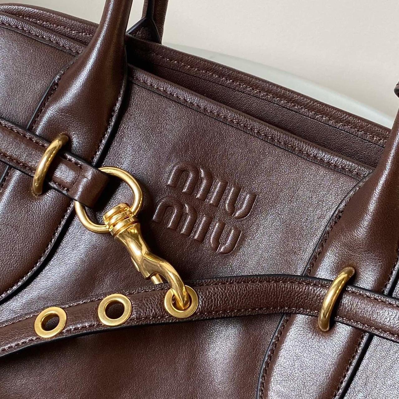 Authentic Miu Miu Brown Leather Tote – Minimalist Y2K Streetwear, Like New