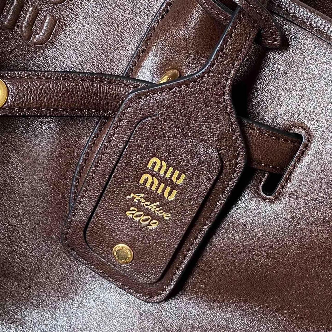 Authentic Miu Miu Brown Leather Tote – Minimalist Y2K Streetwear, Like New