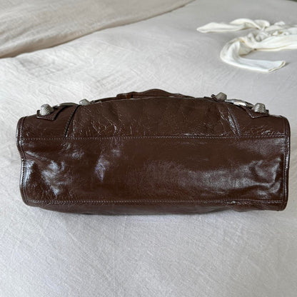 Balenciaga City Bag – Large with Silver Hardware in Chocolate Brown