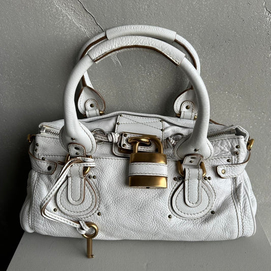 Iconic Chloé Paddington Bag in white leather