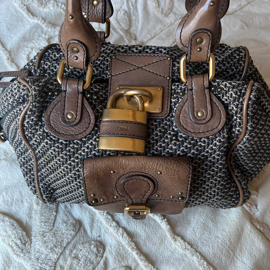 Authentic Chloé Paddington Bag – Light Brown Tweed with Gold Hardware