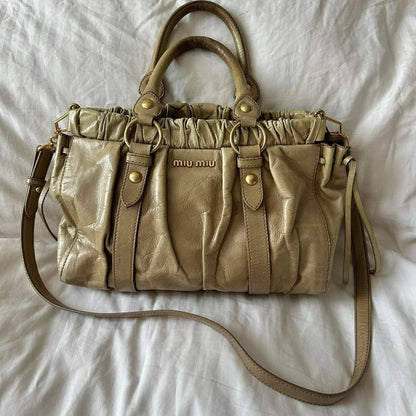 Miu Miu Vitello Shine Sabbia Bag