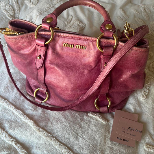 Authentic Miu Miu Pink Leather Bag – Gold Hardware, Removable Strap