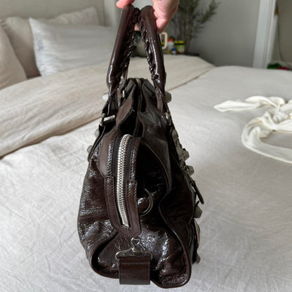 Balenciaga City Bag – Large with Silver Hardware in Chocolate Brown