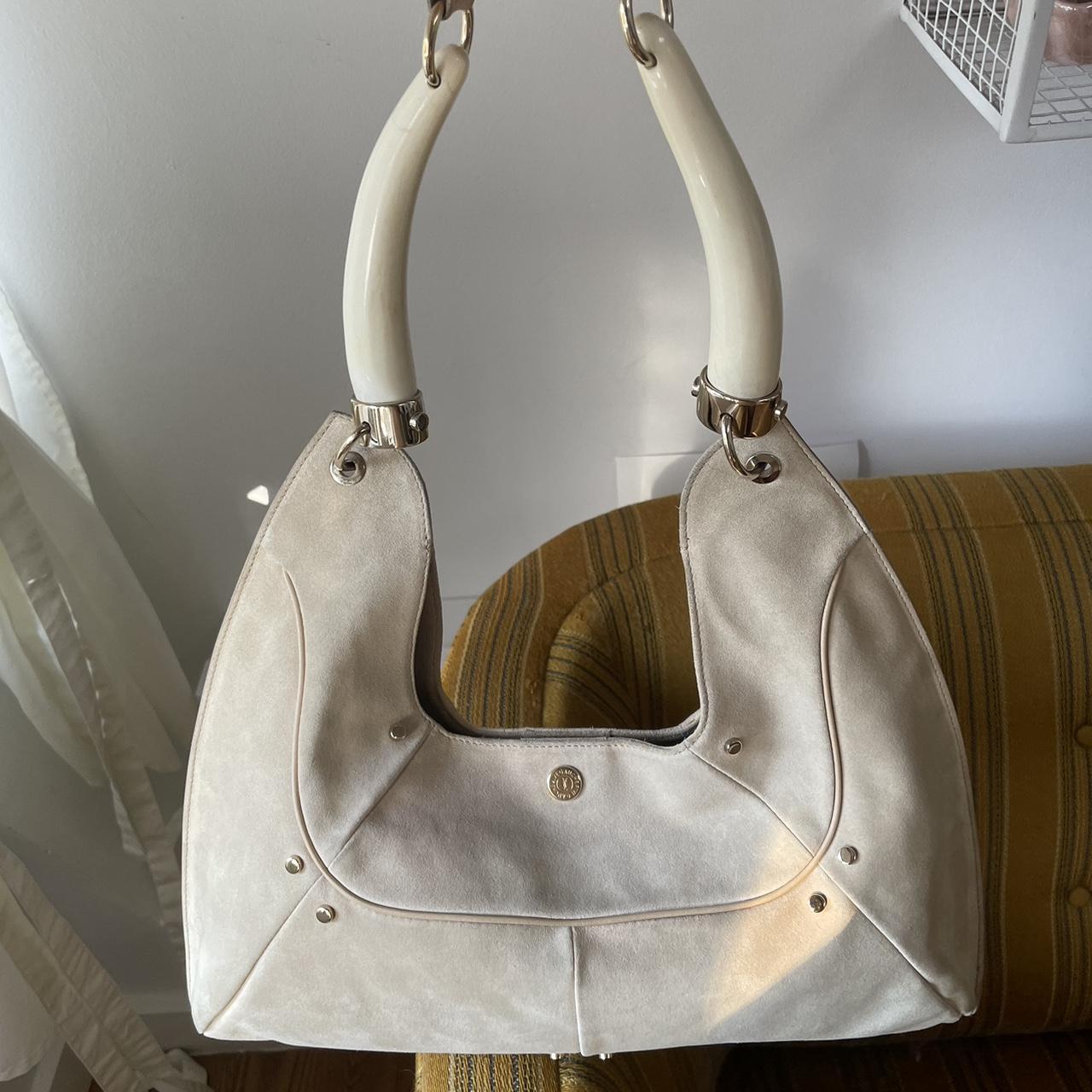 Rare Yves Saint Laurent Beige Suède Leather Double Horn Mombasa Shoulder Bag.