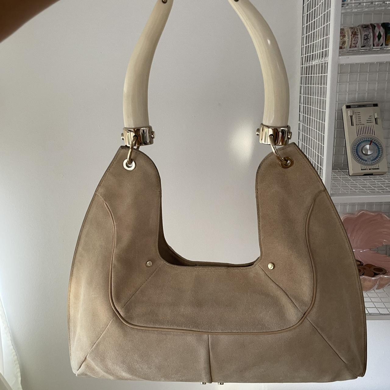 Rare Yves Saint Laurent Beige Suède Leather Double Horn Mombasa Shoulder Bag.