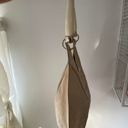 Rare Yves Saint Laurent Beige Suède Leather Double Horn Mombasa Shoulder Bag.