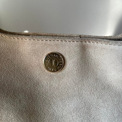 Rare Yves Saint Laurent Beige Suède Leather Double Horn Mombasa Shoulder Bag.