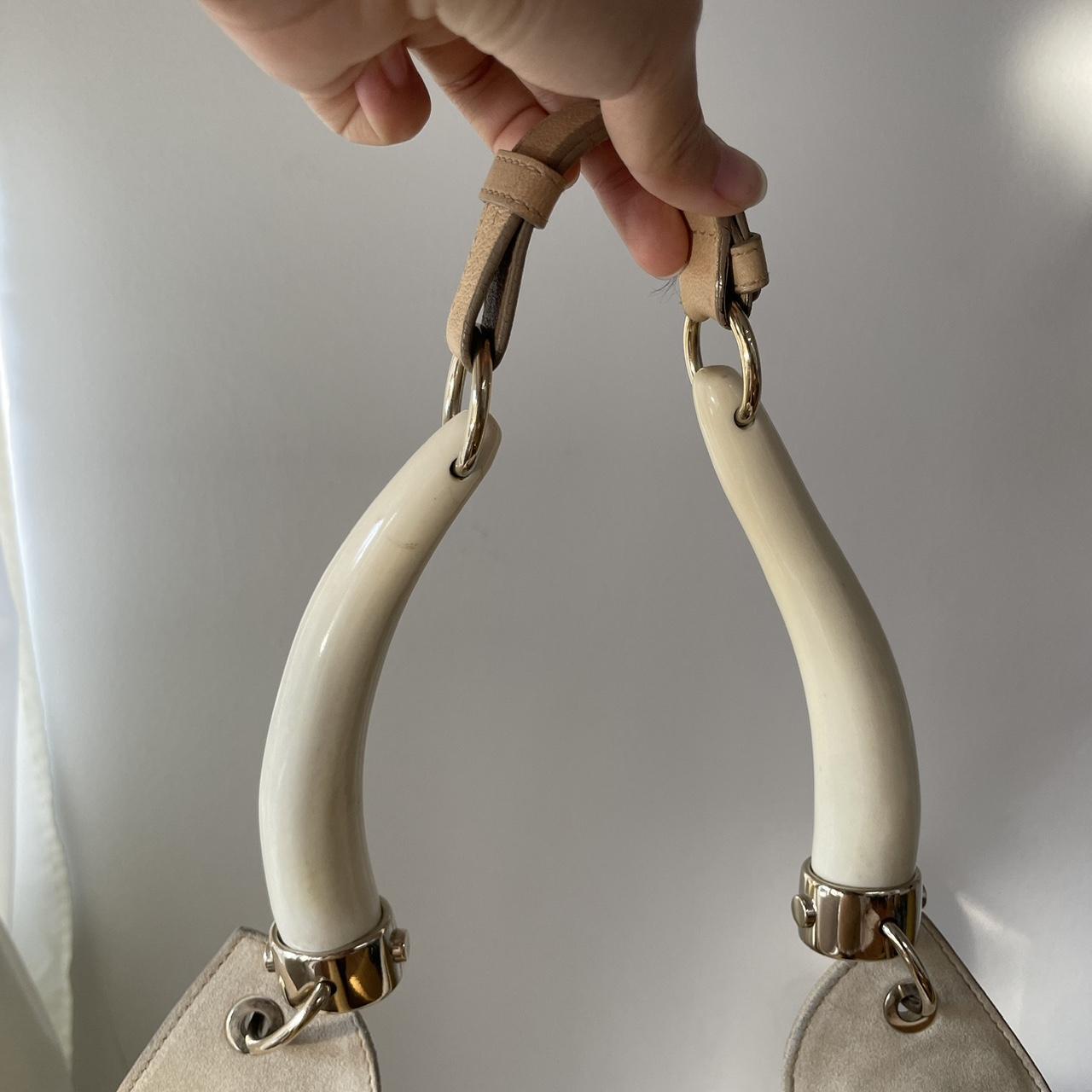Rare Yves Saint Laurent Beige Suède Leather Double Horn Mombasa Shoulder Bag.