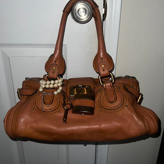 Authentic Chloé Paddington 2005 Cognac Brown Vintage Bag with Padlock and Key