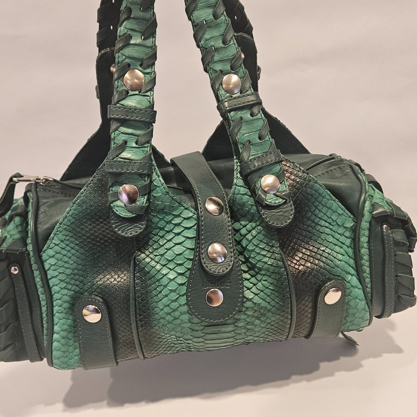Authentic Vintage Chloe Python Leather Silverado Bag Green Rare Find