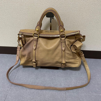 Authentic Miu Miu Brown Leather 2-Way Shoulder Bag Mint Condition