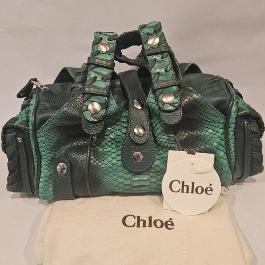 Authentic Vintage Chloe Python Leather Silverado Bag Green Rare Find