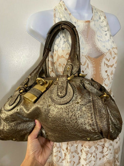 💎 Pre-owned Chloé Brown Leather Metallic Paddington Shoulder Bag – 14" x 7" 💎