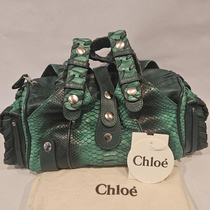 Authentic Vintage Chloe Python Leather Silverado Bag Green Rare Find