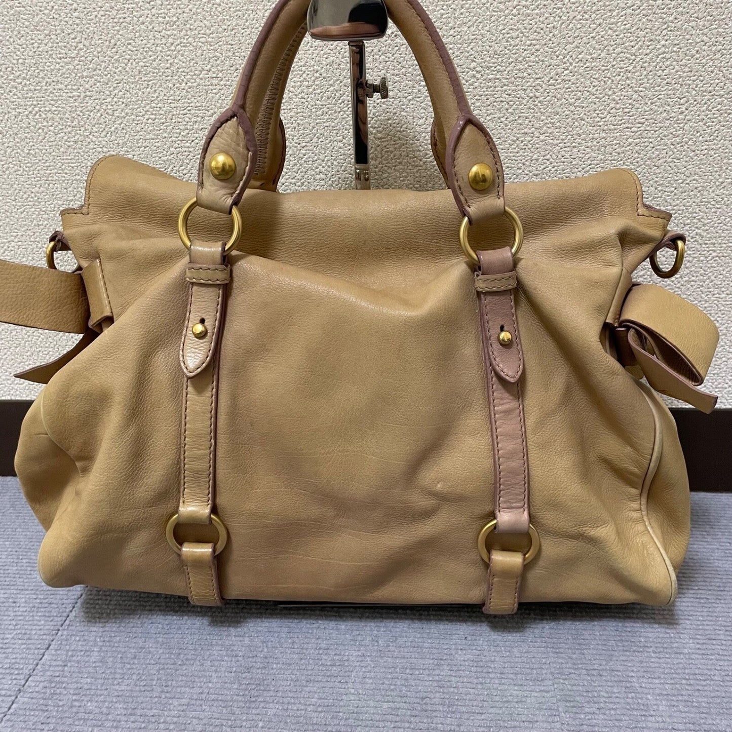 Authentic Miu Miu Brown Leather 2-Way Shoulder Bag Mint Condition