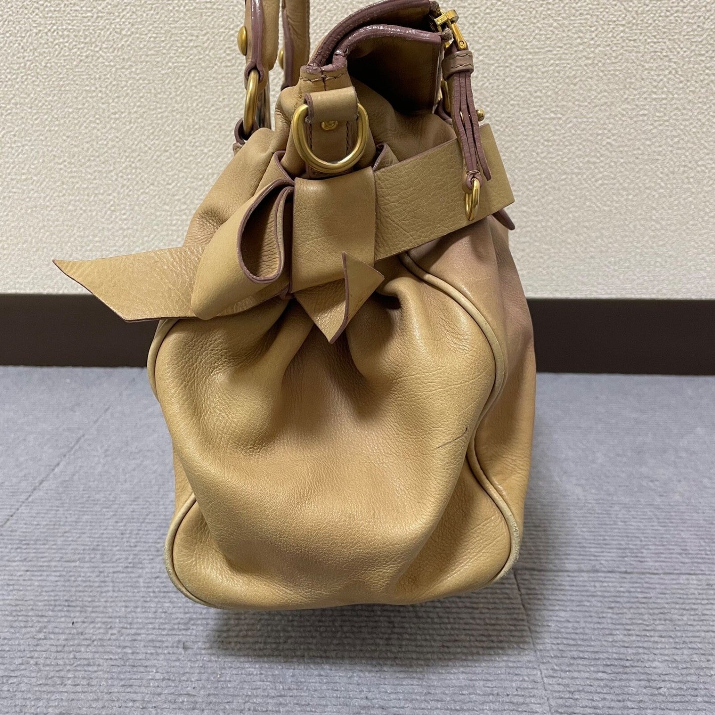 Authentic Miu Miu Brown Leather 2-Way Shoulder Bag Mint Condition