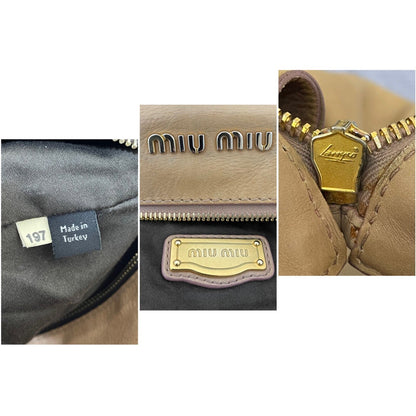 Authentic Miu Miu Brown Leather 2-Way Shoulder Bag Mint Condition