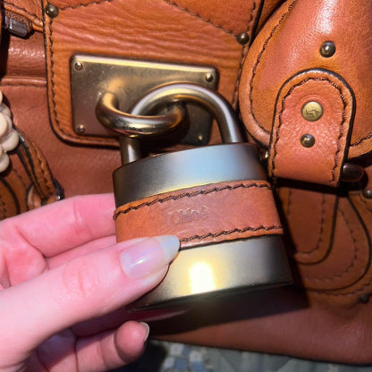 Authentic Chloé Paddington 2005 Cognac Brown Vintage Bag with Padlock and Key