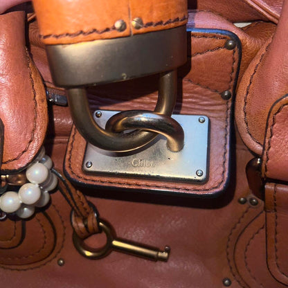 Authentic Chloé Paddington 2005 Cognac Brown Vintage Bag with Padlock and Key
