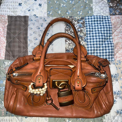Authentic Chloé Paddington 2005 Cognac Brown Vintage Bag with Padlock and Key