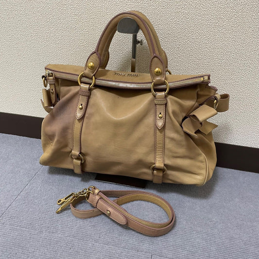 Authentic Miu Miu Brown Leather 2-Way Shoulder Bag Mint Condition