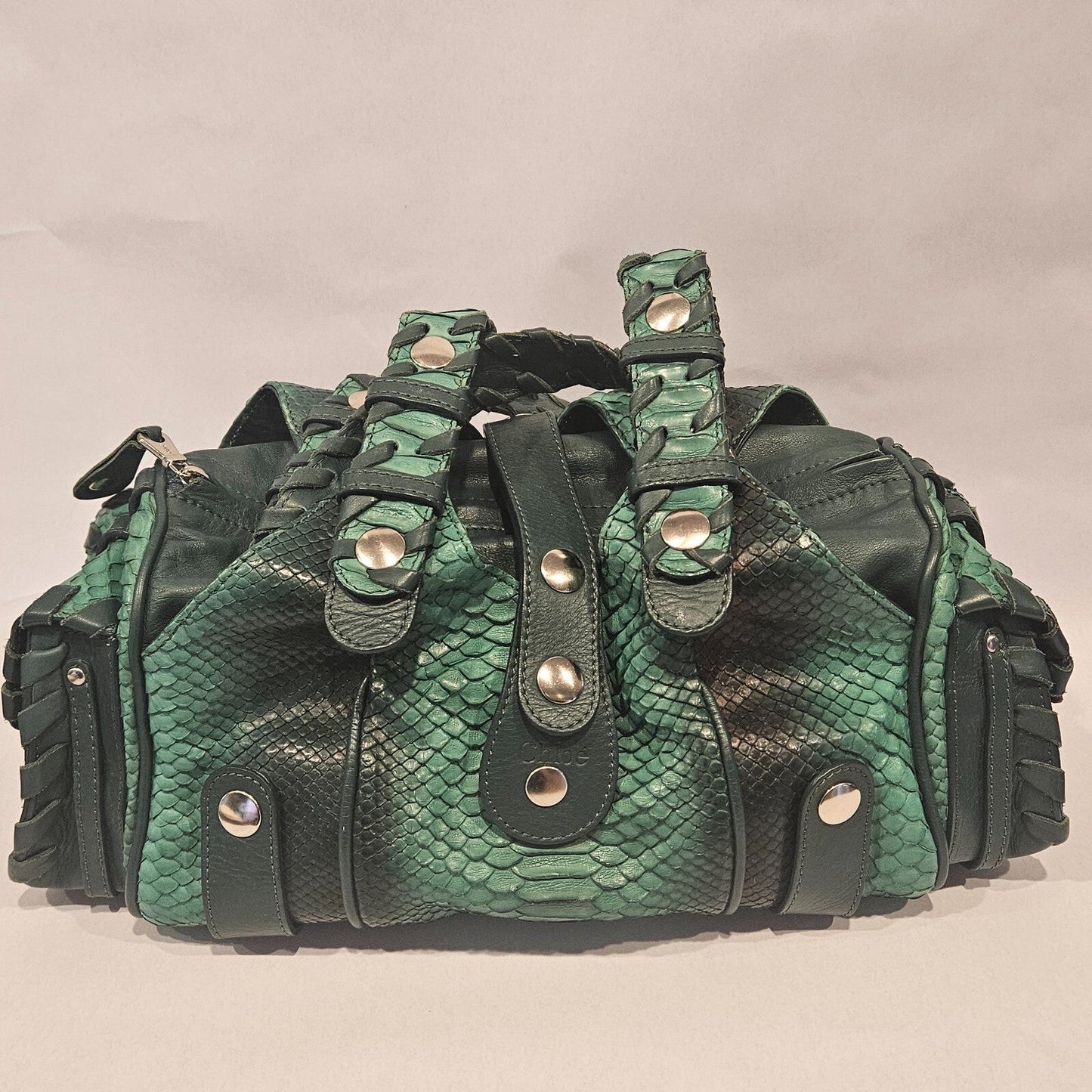 Authentic Vintage Chloe Python Leather Silverado Bag Green Rare Find