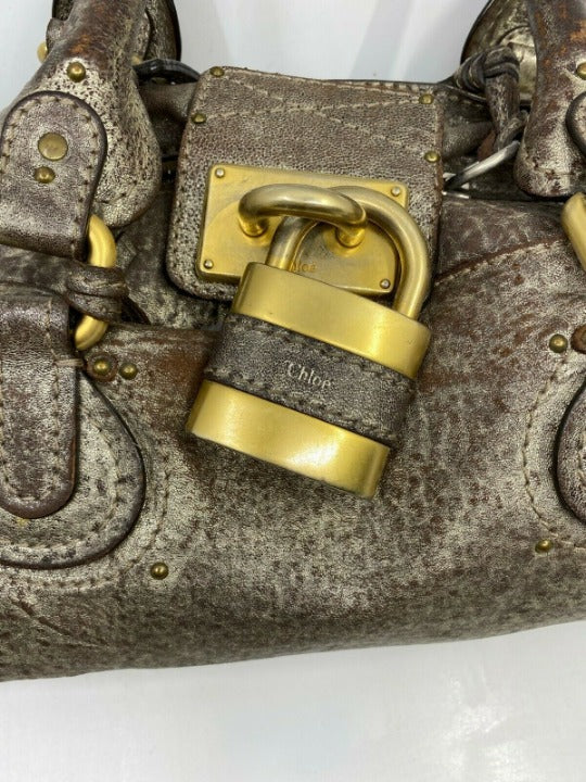 💎 Pre-owned Chloé Brown Leather Metallic Paddington Shoulder Bag – 14" x 7" 💎