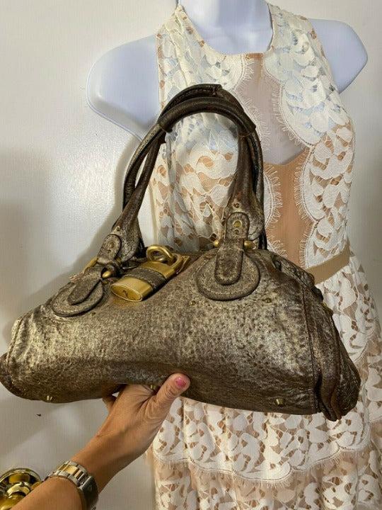 💎 Pre-owned Chloé Brown Leather Metallic Paddington Shoulder Bag – 14" x 7" 💎