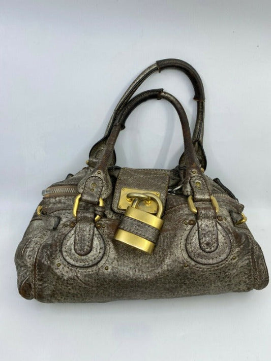 💎 Pre-owned Chloé Brown Leather Metallic Paddington Shoulder Bag – 14" x 7" 💎
